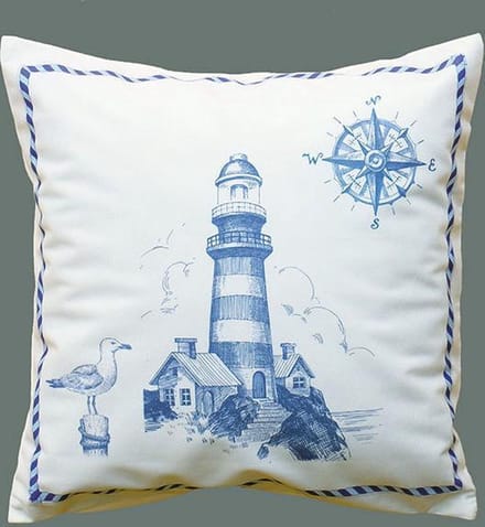 Kussenhoes – bedrukt – Wit - Blauw - Maritiem – Vuurtoren - 40 cm