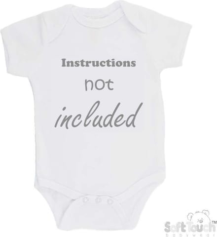 100% Katoenen Romper "Instructions not included" Unisex Katoen Wit/grijs Maat 56/62