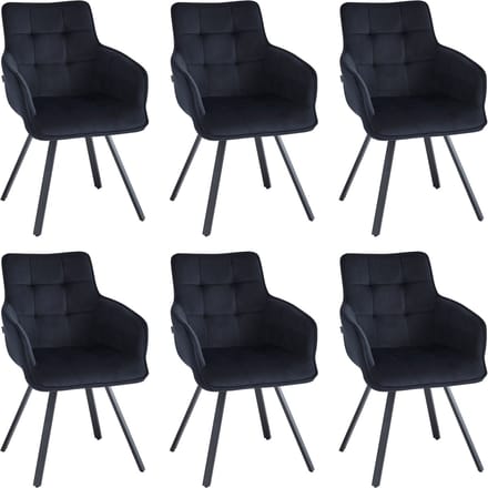 Colenis® - Taha Eetkamerstoel - Set Van 6 - Zwart - Fluweel - Met armleuning - Draaistoel - 180°