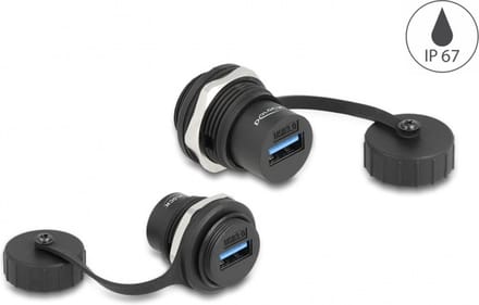 USB naar USB inbouw adapter met beschermkap - IP67 - USB3.0 / zwart