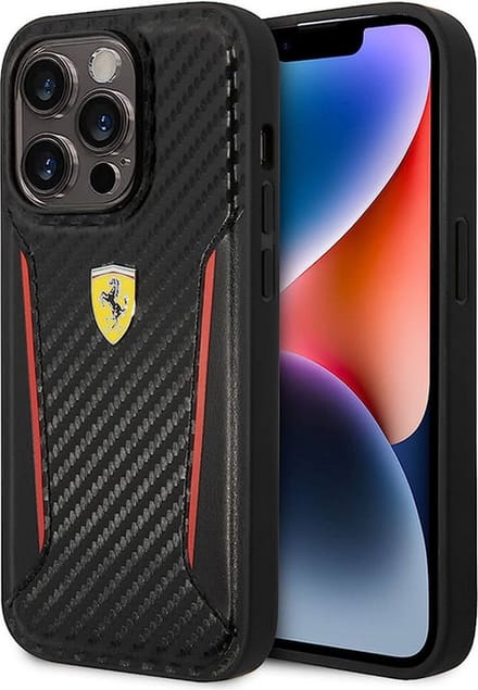 Ferrari Carbon Back Case - Geschikt voor Apple iPhone 14 Pro Max (6.7") - Zwart