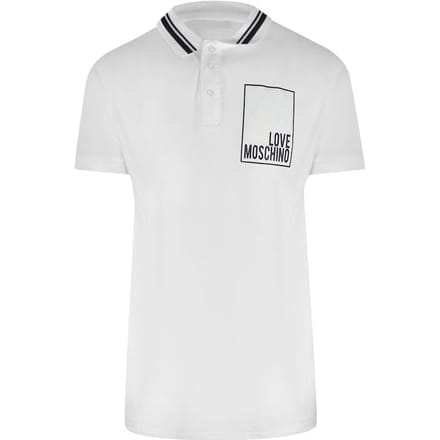 Love Moschino Heren Box Logo Katoenen Poloshirt (Wit)
