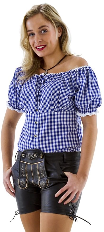 Oktoberfest Dirndl Bloes Carmen - blauw-wit - Maat 3XL