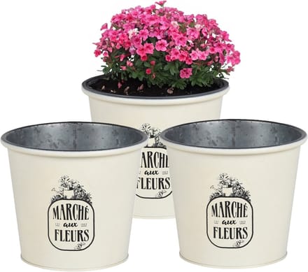Sunnydays /plantenpot/bloempot - 3x - zink - ivoorwit - D19 x H16 cm