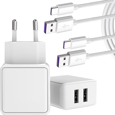 Oplader voor Galaxy A15, A25, A35, A55, A54, A34, A33, A24, A23, A14, A13, A52, A53 - Usb Adapter - 2 Poorten - Usb-C naar usb-A Kabel - 1 Meter