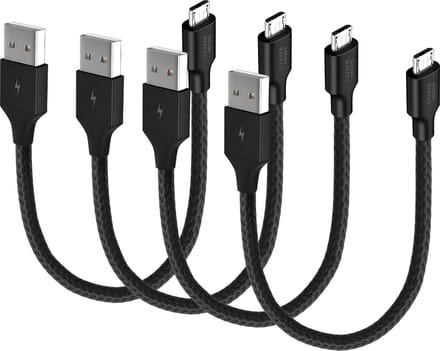 Voordeelbundel Micro usb kabels kort - 30cm - 4 stuks - 5v 2.4a - Oplaadkabel - Stevig - Zwart