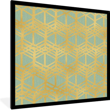 Fotolijst incl. Poster - Patronen - Luxe - Goud - Groen - 40x40 cm - Posterlijst