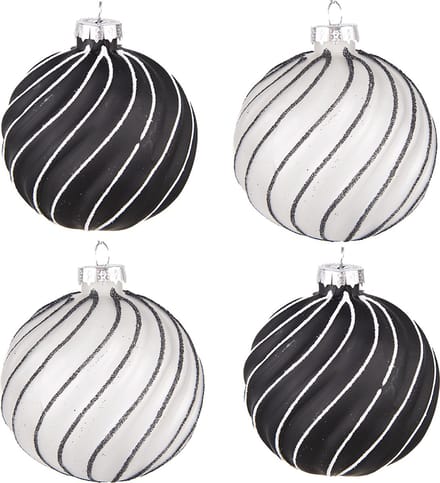 Clayre & Eef Kerstbal Set van 4 Overig Ø 8 cm Zwart Grijs Glas Kerstballen