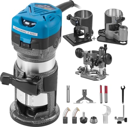 VEVOR Compacte Router met 3 Basissen Variabele Snelheid Kantelbasis Soft Start Verwijdering Pro