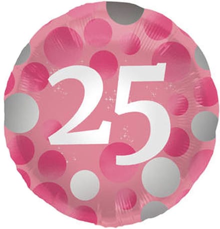 Folieballon Glossy Pink 25 Jaar - 45cm