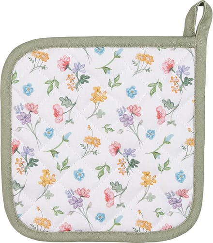 Clayre & Eef Pannenlap 20x20 cm Wit Groen Katoen Bloemen