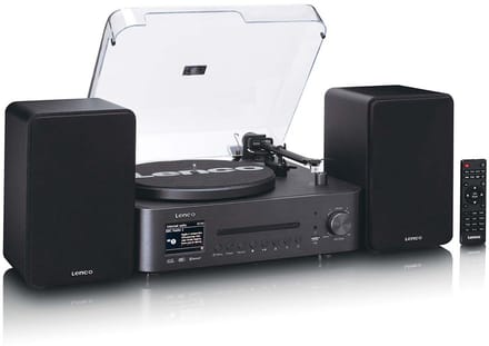 Lenco Platenspeler - MC-760BK HiFi-set met DAB+ FM en Internetradio – CD en Bluetooth - 2x 30W Speakers - Zwart