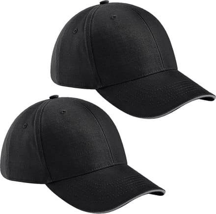 2x stuks beechfield 6-panel baseballcap - zwart/grijs - voor volwassenen - katoen