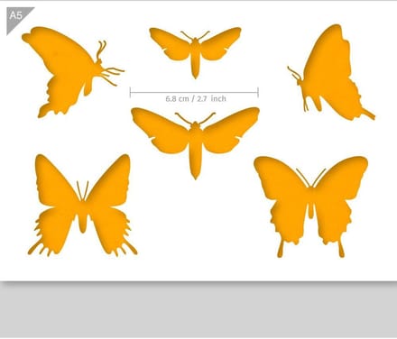 QBIX Vlinders Sjabloon A5 Formaat Kunststof - Middelste vlinder is 7cm breed