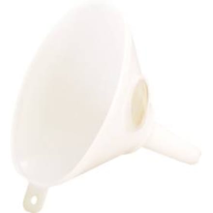 Hünersdorff-trechter, met ontluchtingsrib en roestvrijstalen zeef, polyetheen (HD-PE), 660 ml, wit