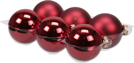 Othmar decorations Kerstballen - 6 stuks - rood - glas - 8 cm - mat/glans - Kerstboomversiering