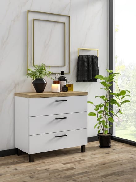 Pro-meubels - Ladekast Novara - Wit - Eiken - 60cm - Opbergkast - 3 lades - Commode