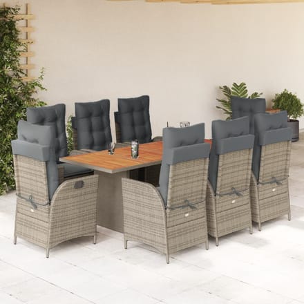 vidaXL - 9-delige - Tuinset - met - kussens - poly - rattan - grijs