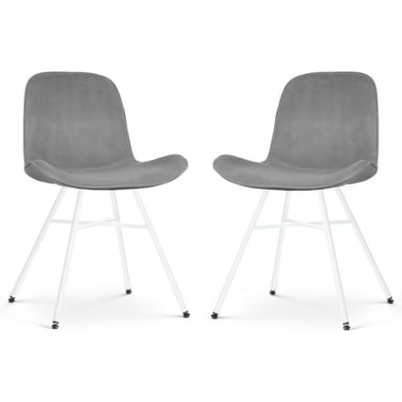 Nolon Noa-Fé Eetkamerstoelen Set van 4 Velvet Grijs - Stof - Wit Onderstel - Modern