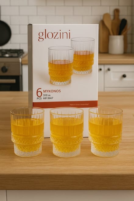 Glozini Korte Geribbelde Glazen - 213ml - Stapelbaar - 6 Stuks - Matcha glazen