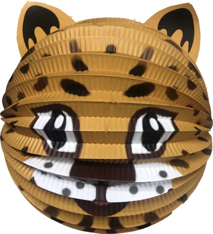 Haza Lampion panter - 20 cm - licht bruin - papier - Sint maarten/kinderfeestje lampionnen