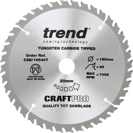 Trend cirkelzaagblad 165x20x1,5mm 40T