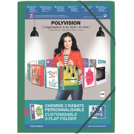 Elastomap Oxford Polyvision A4 met insteektas 3 kleppen PP groen