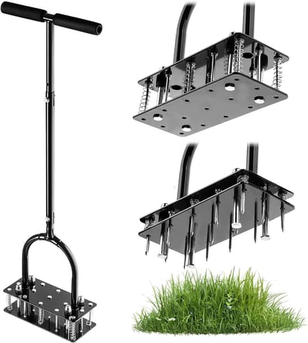 Gazonventilator - Gazonbeluchter - Gazononderhoud - 15 RVS spijkers - Verstelbare hoogte - Zwart