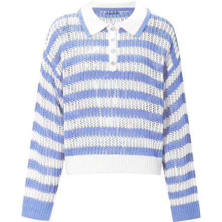 Comfortabele Gestreepte Gebreide Dames Polotop - Blauw - Maat S/M