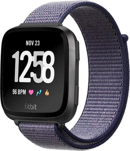 Shop4 - Geschikt voor Bandje geschikt voor Fitbit Versa / Fitbit Versa 2 / Fitbit Versa Lite / Fitbit Blaze - Nylon Grijs Paars