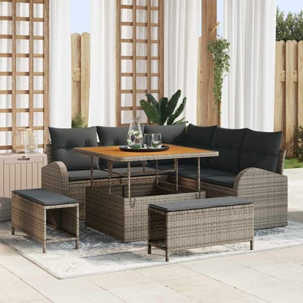 vidaXL Tuinbank Set met kussen met opslag 8 pcs Grijs