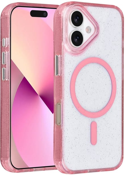TUNIQ telefoonhoesje voor Apple iPhone 16 - MagSafe met glitter - Roze