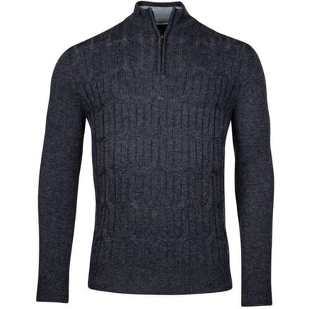 Baileys Trui Front Cable Knit Lambswool Half Zip Dark Blue / male