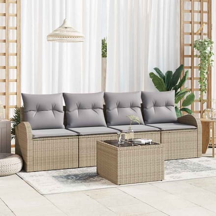 vidaXL - Tuinbank - Set - Beige - 55 - x - 55 - x - 37 - cm - poly - rattan