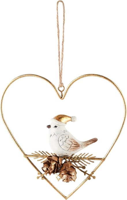 Dekoratief | Hanger hart m/vogeltje, goud, metaal, 12x5x12cm | A245811