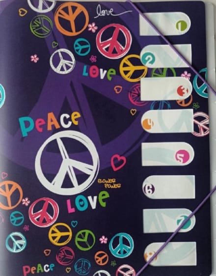 Elastomap - Dossiermap - Viquel - A4 - PP - 8 Tabs Vaks - Peace - Love - 995951 - Elastieken - Paars