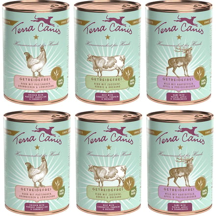 Terra Canis Graanvrij 6 x 400 g - Mixpakket (3 Soorten, Rund, Kip & Hert)