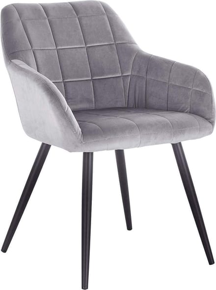 Eetkamerstoel - Grijs Velvet - Zwarte Poten - Zithoogte 47cm - Set van 1