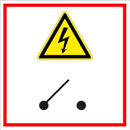 Hoofdschakelaar elektra sticker 200 x 200 mm