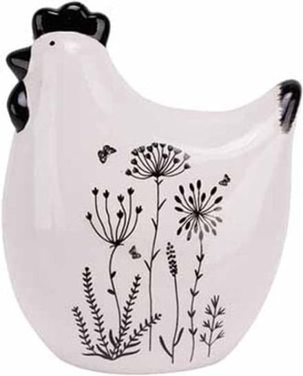 Cosy @ Home Kip - Bloemen - Wit/Zwart - 10x6,8H12,7cm
