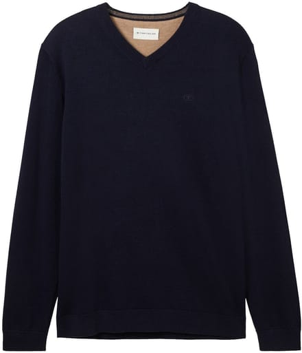 Tom Tailor - Gebreide trui met V-hals - Maat L - Knitted Navy Melange