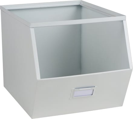 "LOFT & METAL" - Set van 4 stapelbare witte metalen opbergmanden met etikethouder, 32 x 23 x H21 cm
