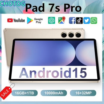 CHOTOG Pad 7s Pro Kinder Tablet Android 10000mAh Originele Tab PC 10.1 HD Tablets 5G Dual SIM Globale Versie Tablet 22GB+2TB Tab