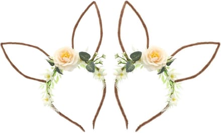 Chaks Verkleed diadeem paashaas/bunny oren - 2x - met bloemen - wit - one size