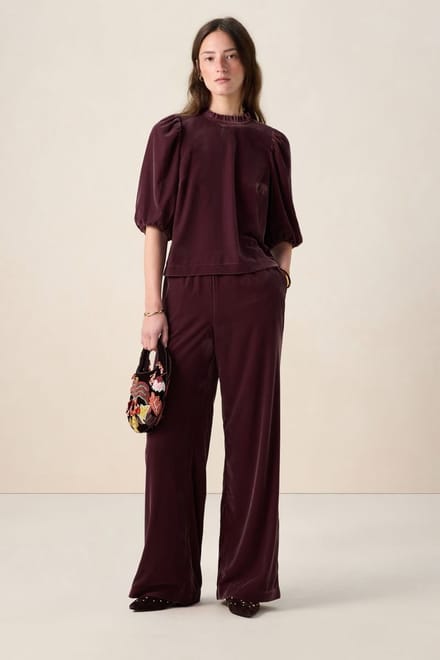 Sissy-Boy - Donkerrode velvet wide leg broek