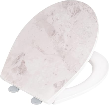 Wc-bril Marmerlook 38 x 44,5 cm - Antibacterieel Duroplast met Softclose Mechanisme