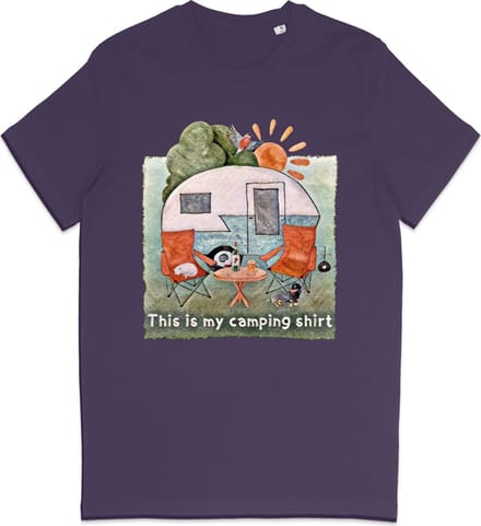 Heren en Dames T Shirt - Camping Kampeer Tafereel - Paars XL