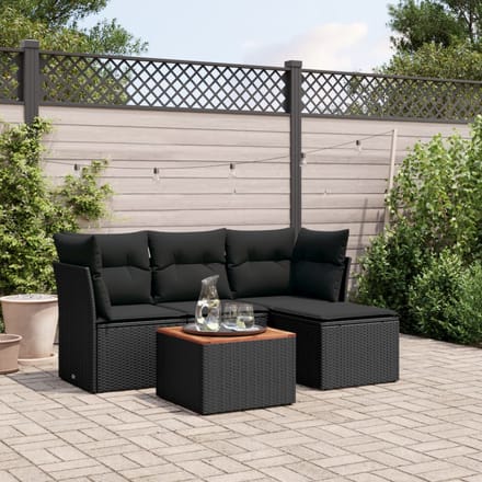 vidaXL - 5-delige - Loungeset - met - kussens - poly - rattan - zwart