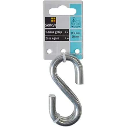 Sencys S-haak - Messing - Diam. 9x90mm - 2 Stuks