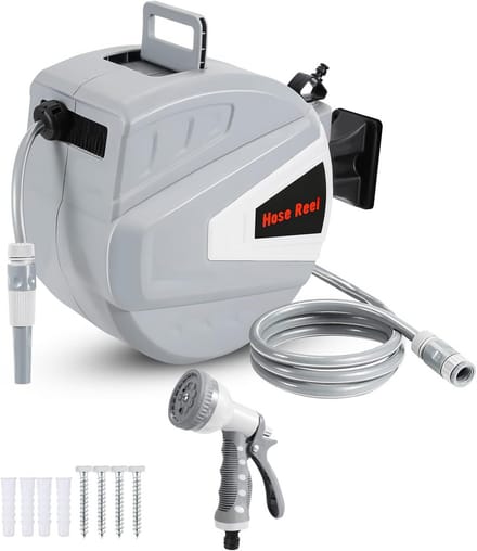 Slanghaspel Tuinslang - Waterslang Hasper - Tuin Sproeien - Automatisch oprollen - 30 meter - Grijs